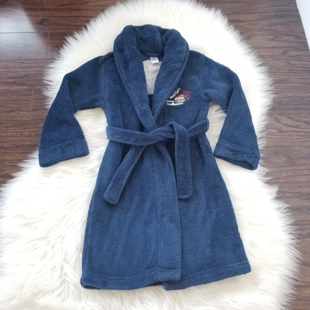 George Soft Blue Hockey Kid Boys Comfy Belted House Coat Warm Robes Size 4